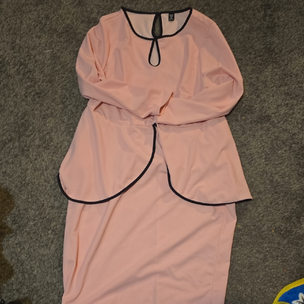 SHEIN Blush Long Sleeve Dress with Black Trim